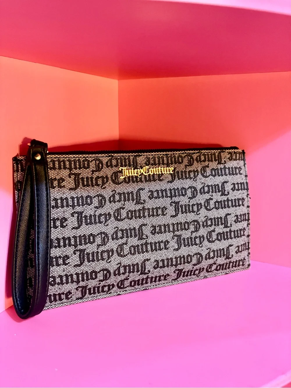 Juicy Couture Black & Cream Logo Pouch Wristlet